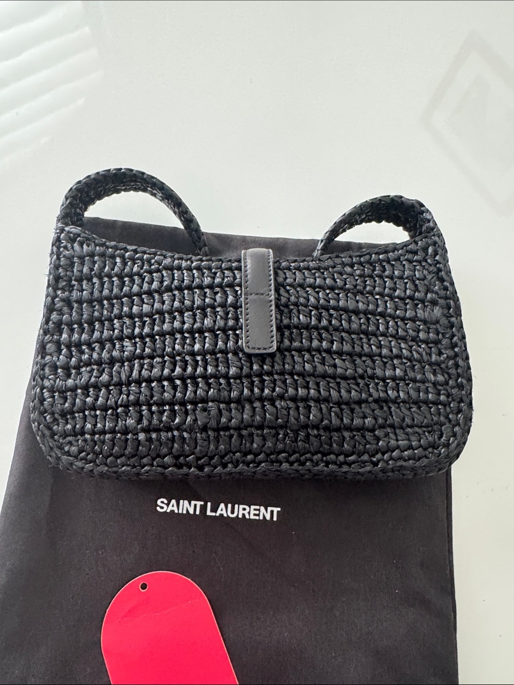 Authentic Saint Laurent Mini Black Raffia LE 5 À 7 Shoulder Bag - Picture 5 of 10